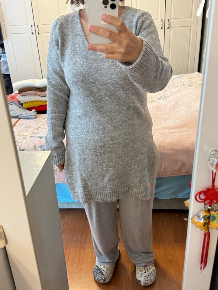 Gri Örgü Kadın Triko Kazak - Görsel 2