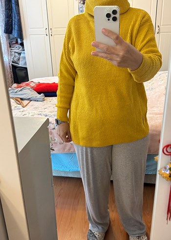 Sarı Boğazlı Triko Kadın Kazak - Görsel 4