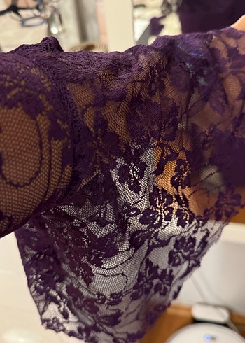 Dantel Detaylı Mor Uzun Abiye Elbise - Görsel 3