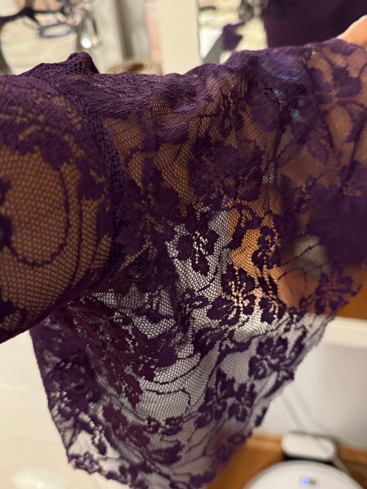 Dantel Detaylı Mor Uzun Abiye Elbise - Görsel 3