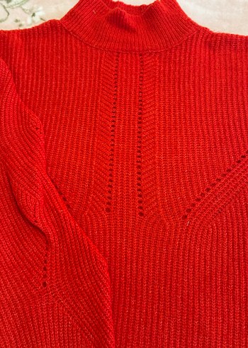 Kadın Kırmızı Yüksek Yakalı Triko Kazak - Görsel 6