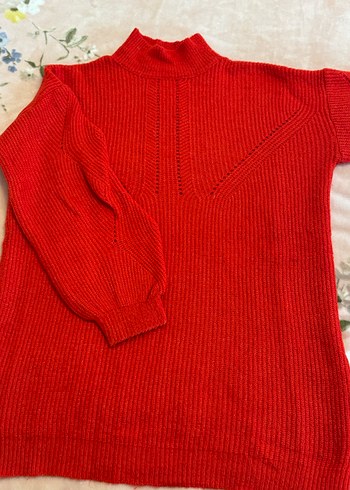 Kadın Kırmızı Yüksek Yakalı Triko Kazak - Görsel 8