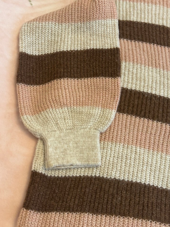 Pastel Kahverengi Çizgili Triko Kadın Kazak - Görsel 4