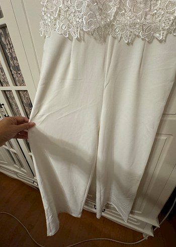 Dantel Detaylı Beyaz abiye tulum - Görsel 3