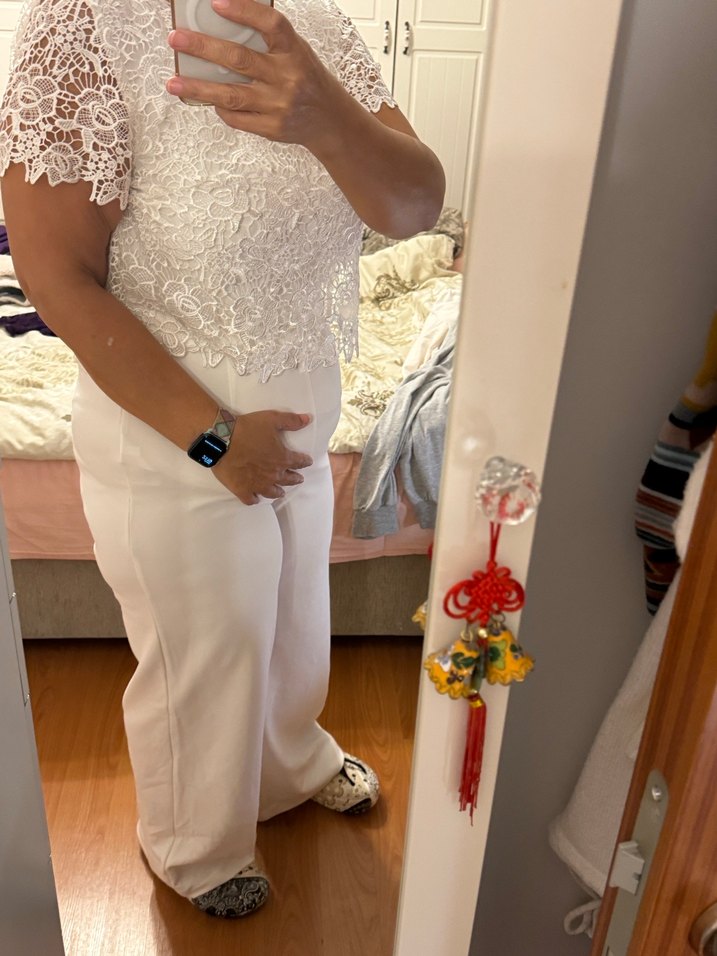 Dantel Detaylı Beyaz abiye tulum - Görsel 2