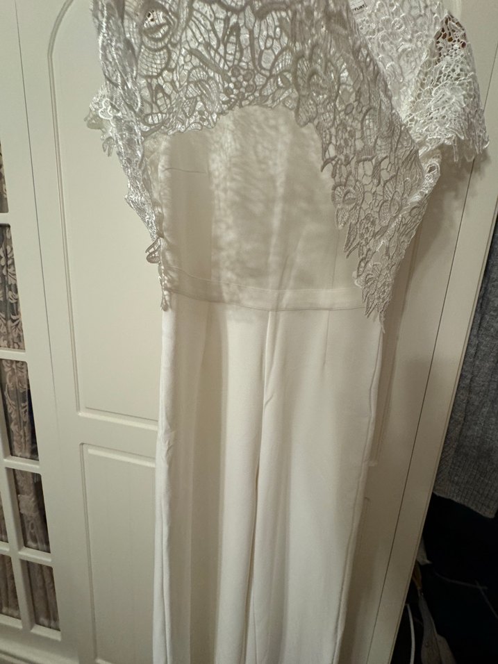 Dantel Detaylı Beyaz abiye tulum - Görsel 5