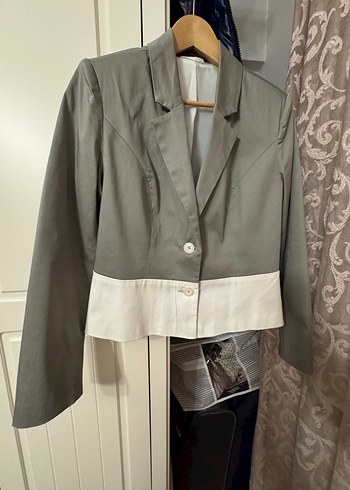 Gri Midi Düğmeli Kadın Blazer Ceket - Görsel 3