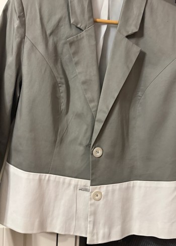 Gri Midi Düğmeli Kadın Blazer Ceket - Görsel 6