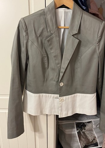 Gri Midi Düğmeli Kadın Blazer Ceket - Görsel 5