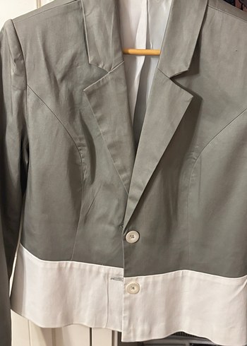 Gri Midi Düğmeli Kadın Blazer Ceket - Görsel 7