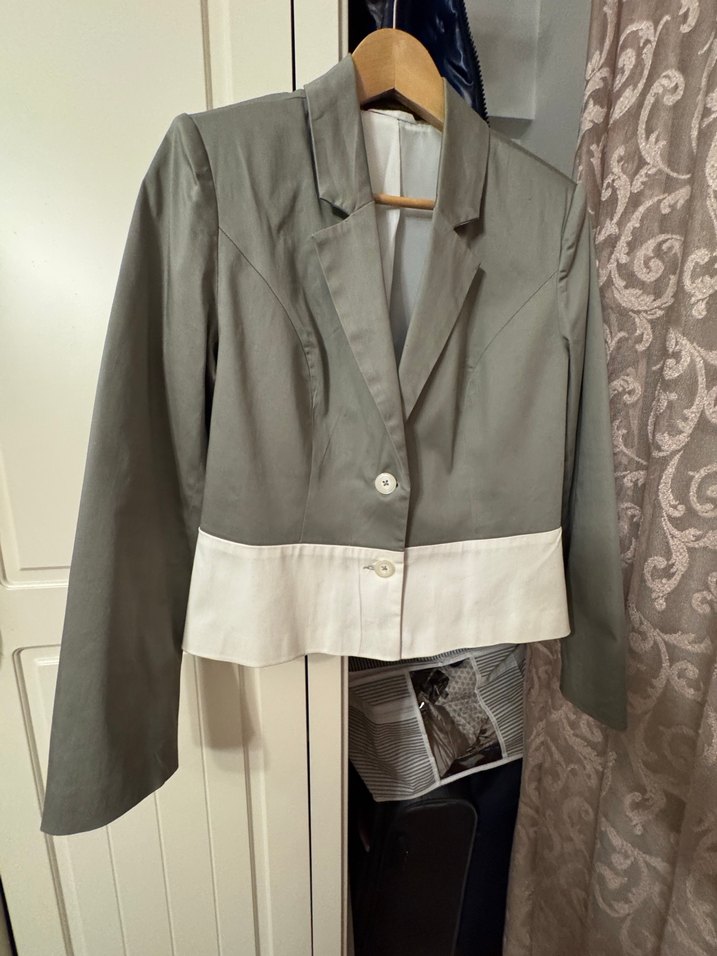 Gri Midi Düğmeli Kadın Blazer Ceket - Görsel 3