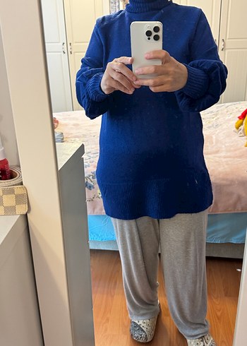 Düğmeli Lacivert Kadın Triko Kazak - Görsel 3