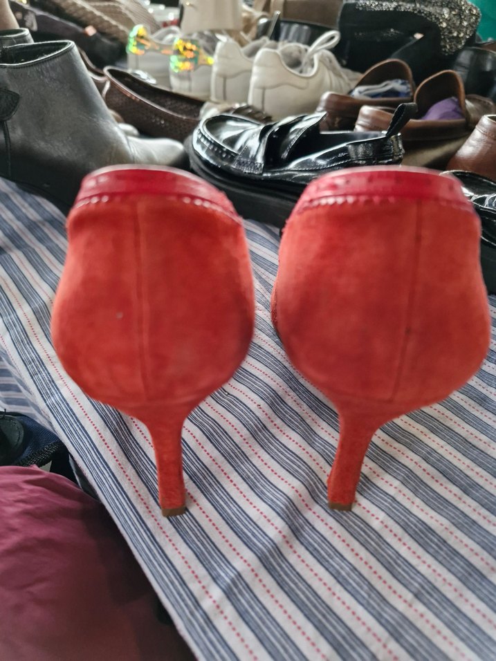 Kırmızı Süet Tokalı Yüksek Topuklu Stiletto - Görsel 4