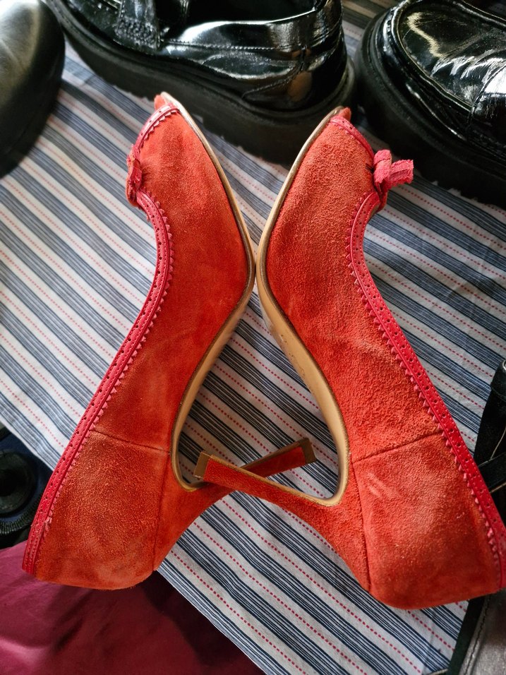 Kırmızı Süet Tokalı Yüksek Topuklu Stiletto - Görsel 2