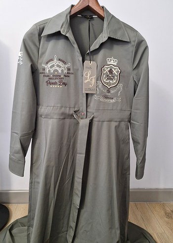 Latifa Marka Düğmeli Uzun Likralı Yeşil Elbise - Görsel 3