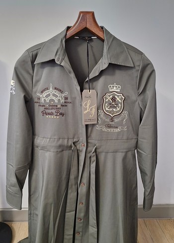 Latifa Marka Düğmeli Uzun Likralı Yeşil Elbise - Görsel 2