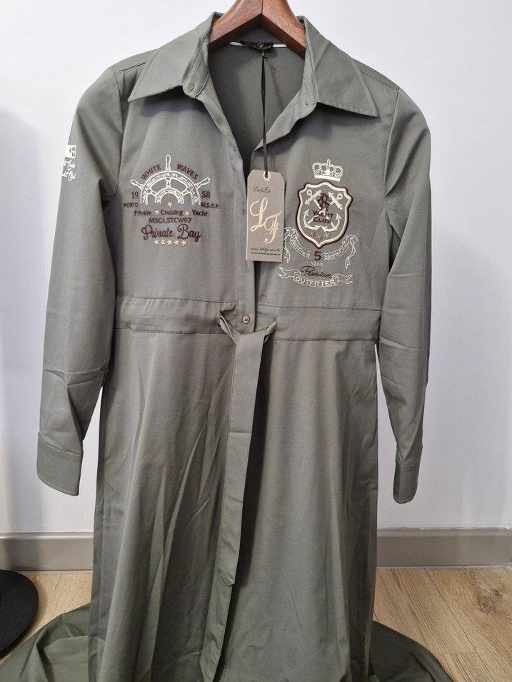 Latifa Marka Düğmeli Uzun Likralı Yeşil Elbise - Görsel 3