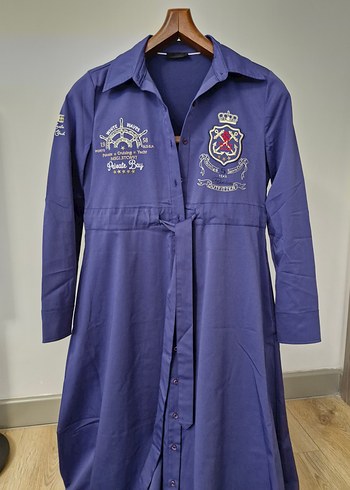 Düğmeli Lacivert Uzun Kollu Kadın Elbise - Görsel 2