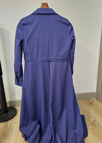 Düğmeli Lacivert Uzun Kollu Kadın Elbise - Görsel 3