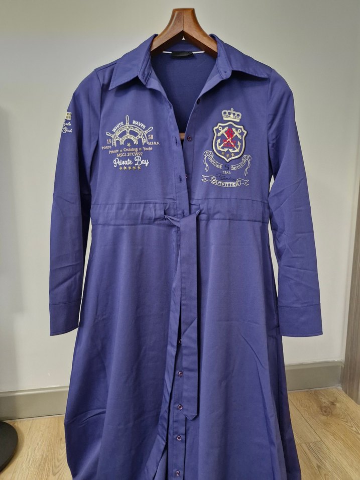 Düğmeli Lacivert Uzun Kollu Kadın Elbise - Görsel 2