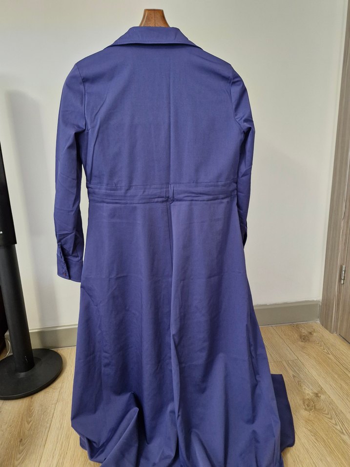 Düğmeli Lacivert Uzun Kollu Kadın Elbise - Görsel 3