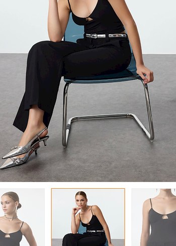 Siyah İnce Askılı Kemerli Mini Bluz - Görsel 2