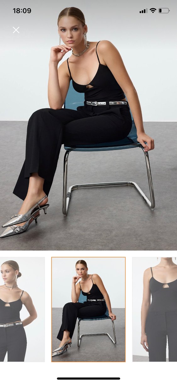 Siyah İnce Askılı Kemerli Mini Bluz - Görsel 2