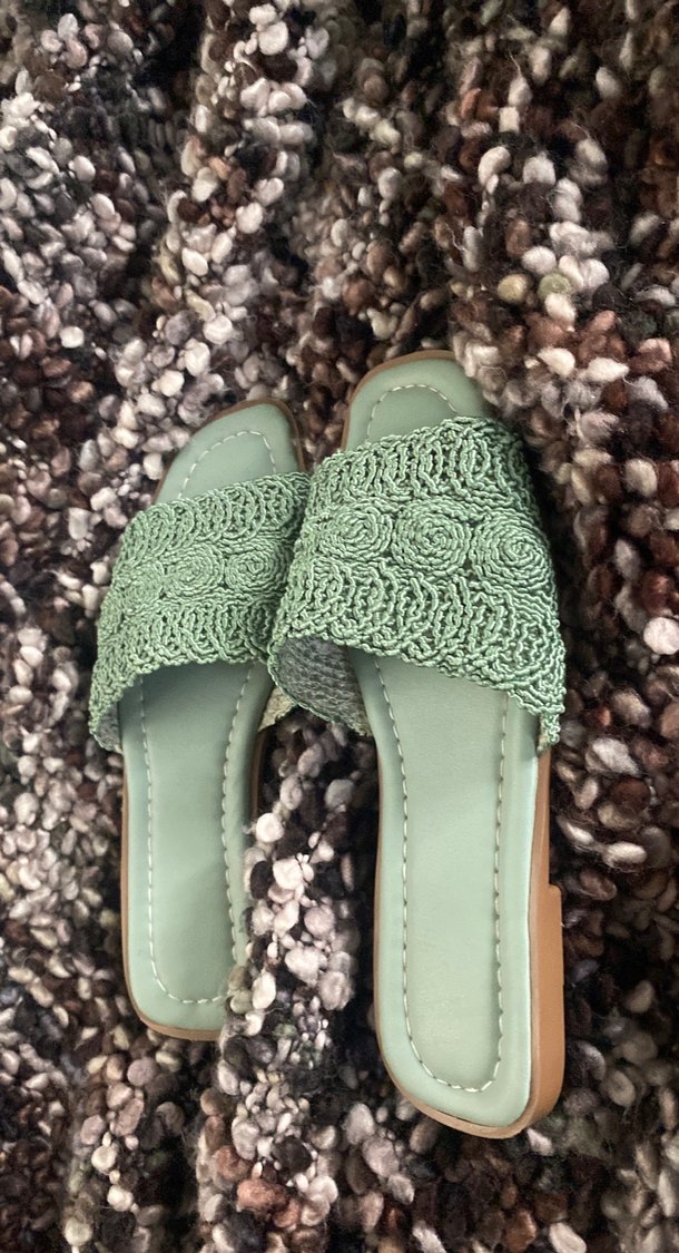 Yeşil Dantel Detaylı Örgü Kadın Terlik - Görsel 2