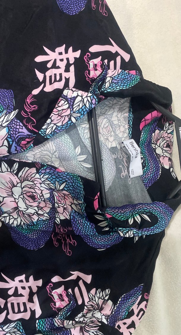 Mor Baskılı Kadın Saten Gömlek - Görsel 2