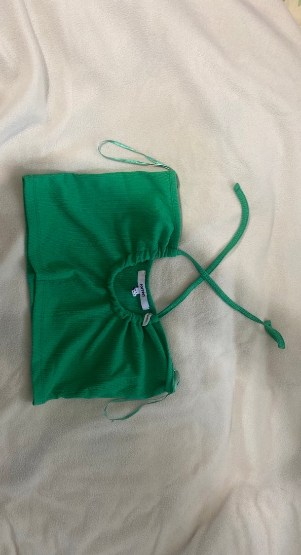 Yeşil İnce Askılı Crop Top - Görsel 2