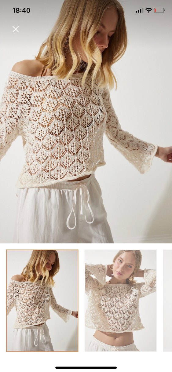 Krem ajurlu triko üst - Görsel 2
