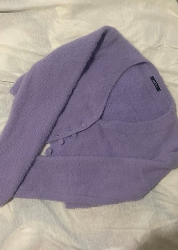 Düğmeli Mor Kadın Hırka - Görsel 2