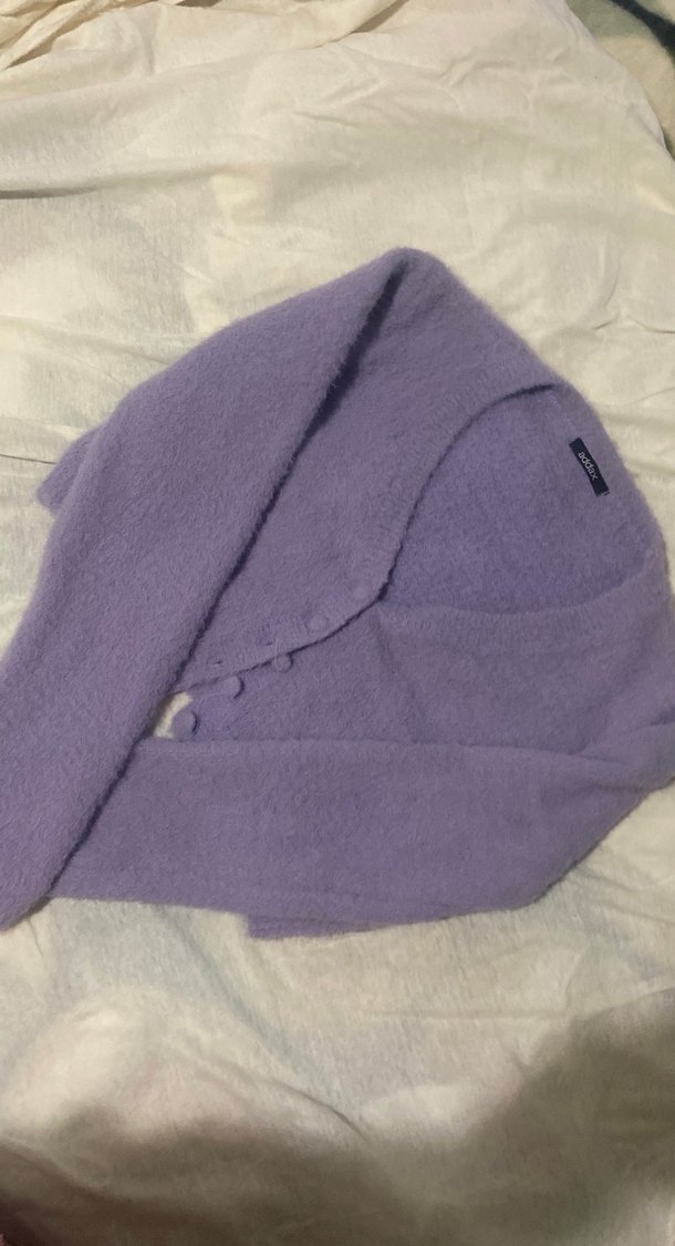 Düğmeli Mor Kadın Hırka - Görsel 2