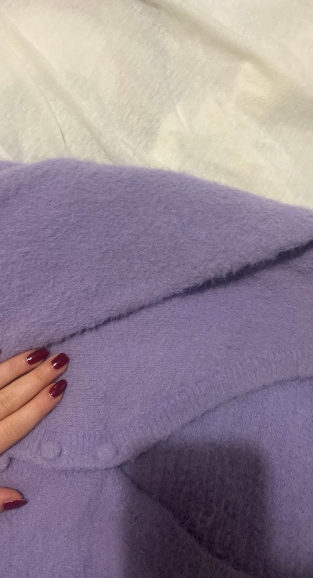 Düğmeli Mor Kadın Hırka - Görsel 3