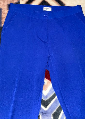 Mavi Kadın Piliseli Kumaş Pantolon - Görsel 3