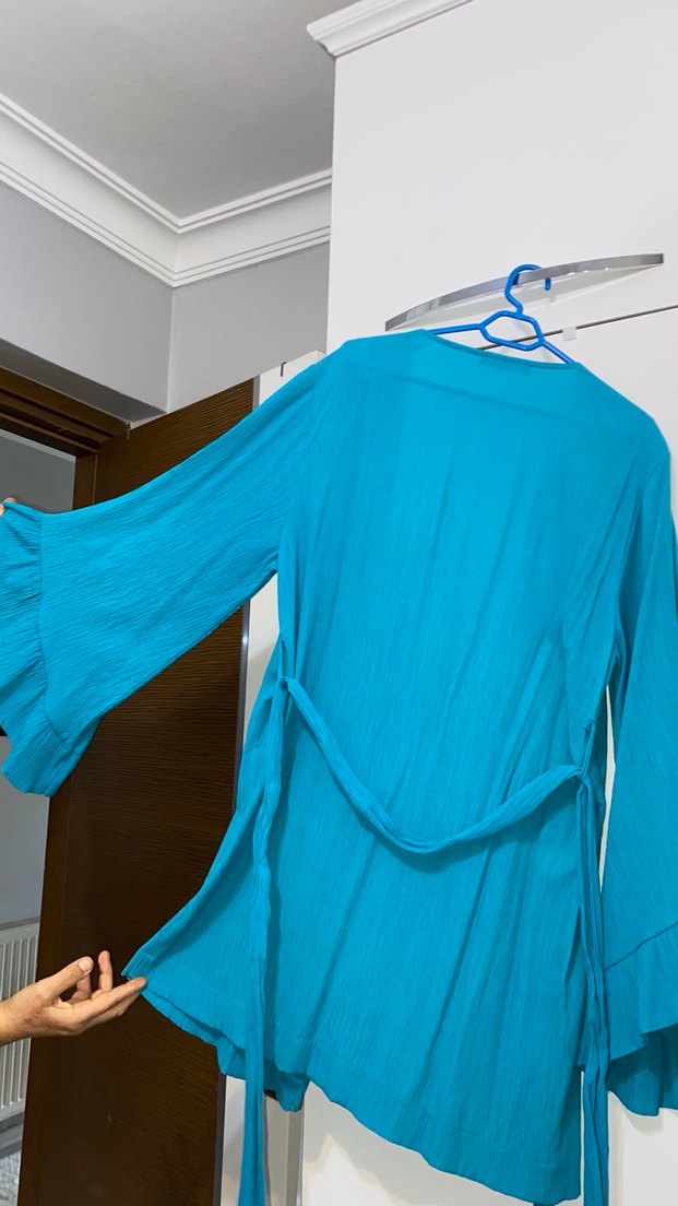 Turkuaz kimono Uzun Bohem Kadın - Görsel 4