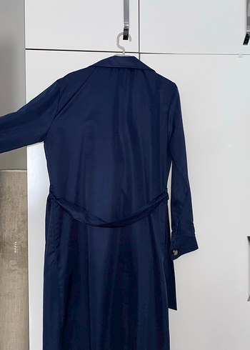 Lacivert Düğmeli Uzun Kadın Trençkot - Görsel 4