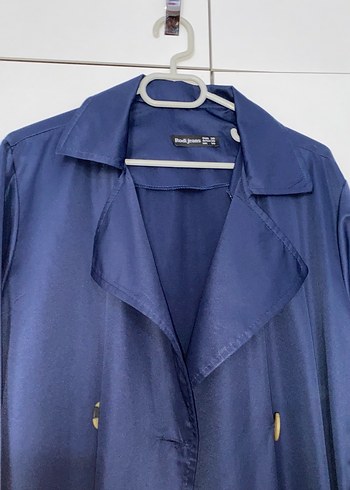 Lacivert Düğmeli Uzun Kadın Trençkot - Görsel 3