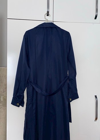 Lacivert Düğmeli Uzun Kadın Trençkot - Görsel 5