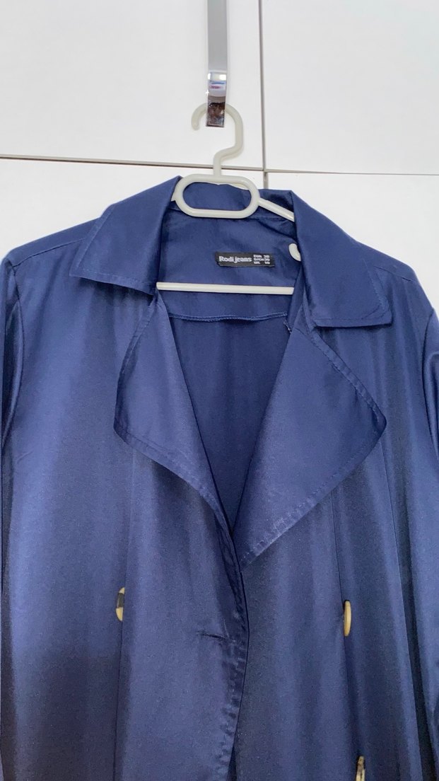 Lacivert Düğmeli Uzun Kadın Trençkot - Görsel 3