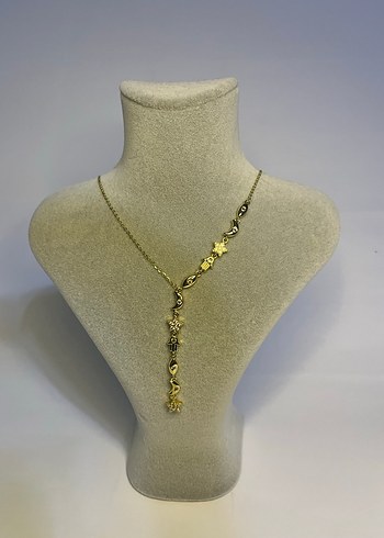 Zincir Detaylı Uzun Altın Kadın Kolye - Görsel 2