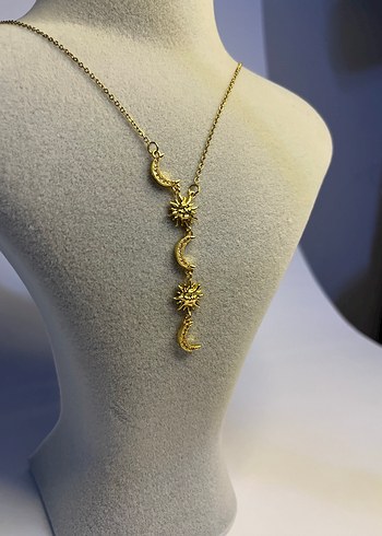 Zincir Detaylı Altın Rengi Bohem Kadın Kolye - Görsel 4