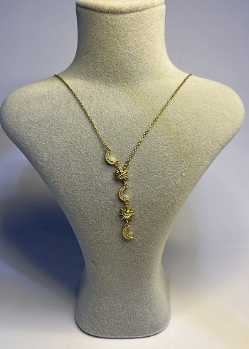 Zincir Detaylı Altın Rengi Bohem Kadın Kolye - Görsel 3