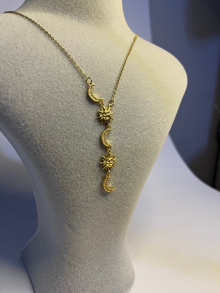 Zincir Detaylı Altın Rengi Bohem Kadın Kolye - Görsel 4