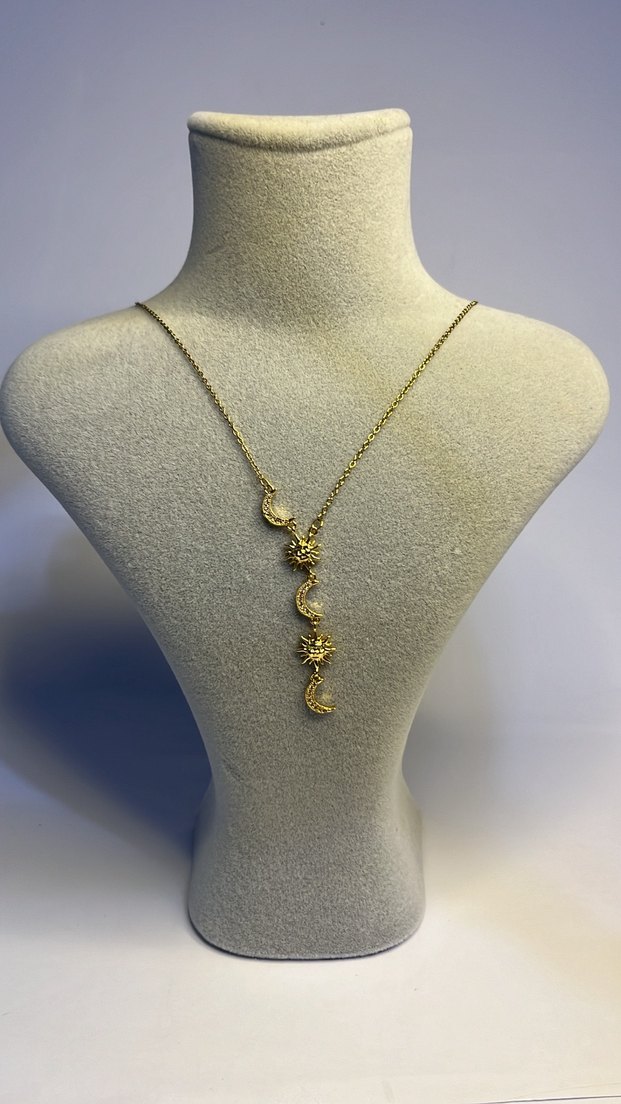 Zincir Detaylı Altın Rengi Bohem Kadın Kolye - Görsel 3