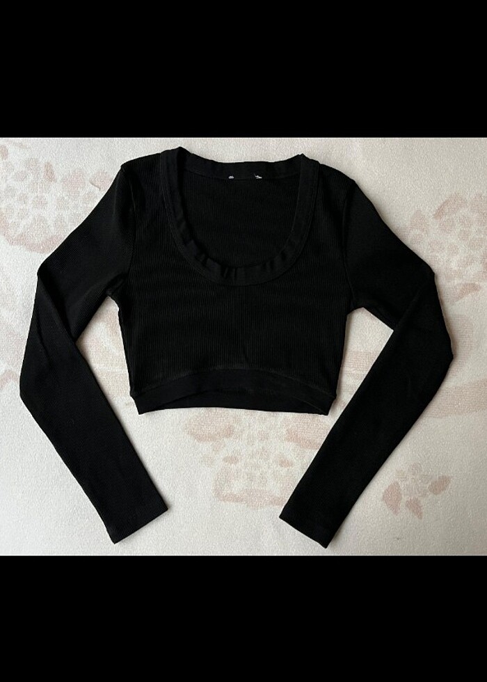 Siyah basic crop bluz - Görsel 2