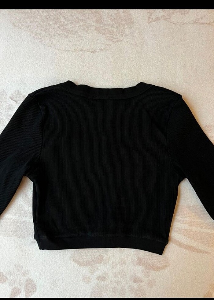Siyah basic crop bluz - Görsel 3
