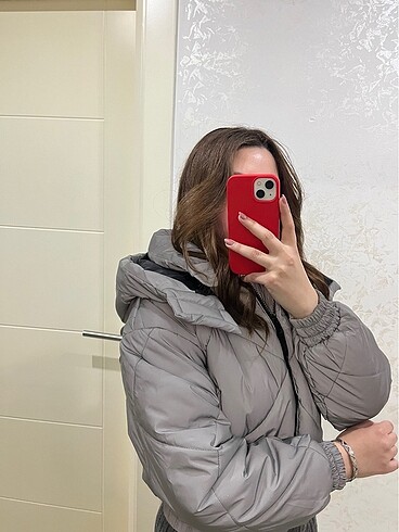 36 Beden gri Renk REFLEKTÖRLÜ KADIN ŞİŞME MONT