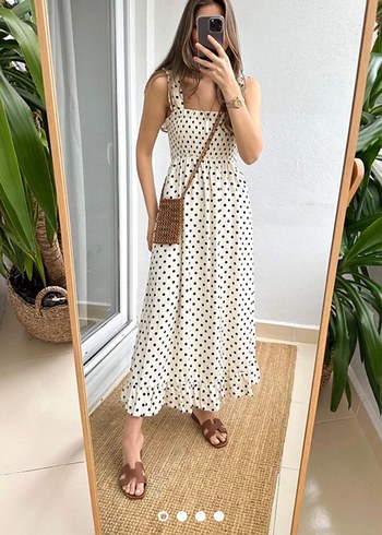 Zara Puantiyeli Beyaz Maxi Elbise