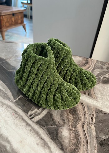 Yeşil Örgü Kız Çocuk Sıcak Ev Terliği - Görsel 3